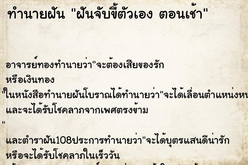 ทำนายฝัน ฝันจับขี้ตัวเอง ตอนเช้า ทำนายฝัน ฝันจับขี้ตัวเอง ตอนเช้า